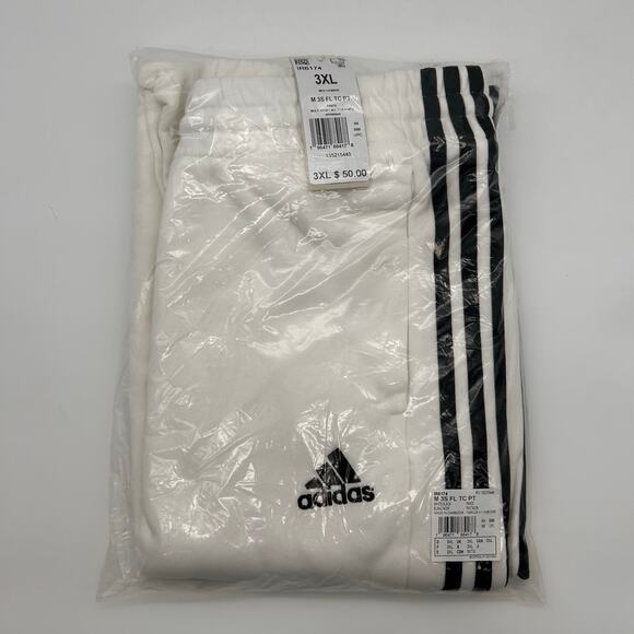 New Adidas Track Pants Men's 3XL White Black Essentials 3 Stripes Fleece Tapered - Picture 4 of 8